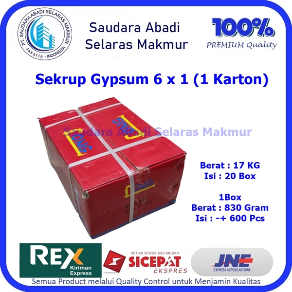 Sekrup Gypsum 6 x 1 LONG ( 1 Karton )