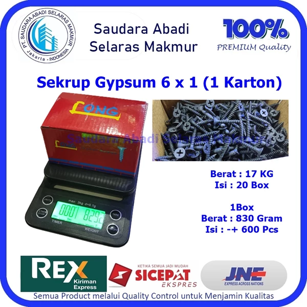 Sekrup Gypsum 6 x 1 LONG ( 1 Karton )